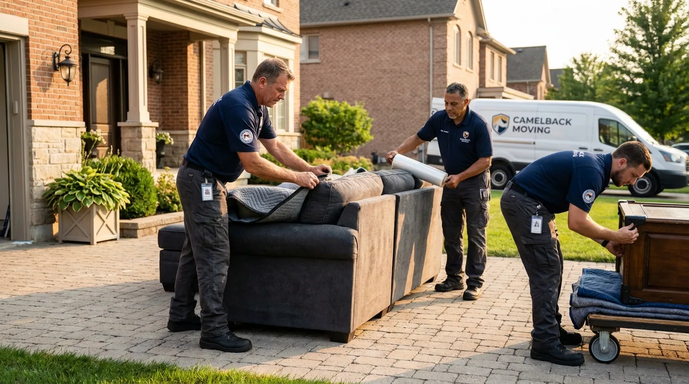 Large estate moving crew wrapping furniture in Kansas City, KS