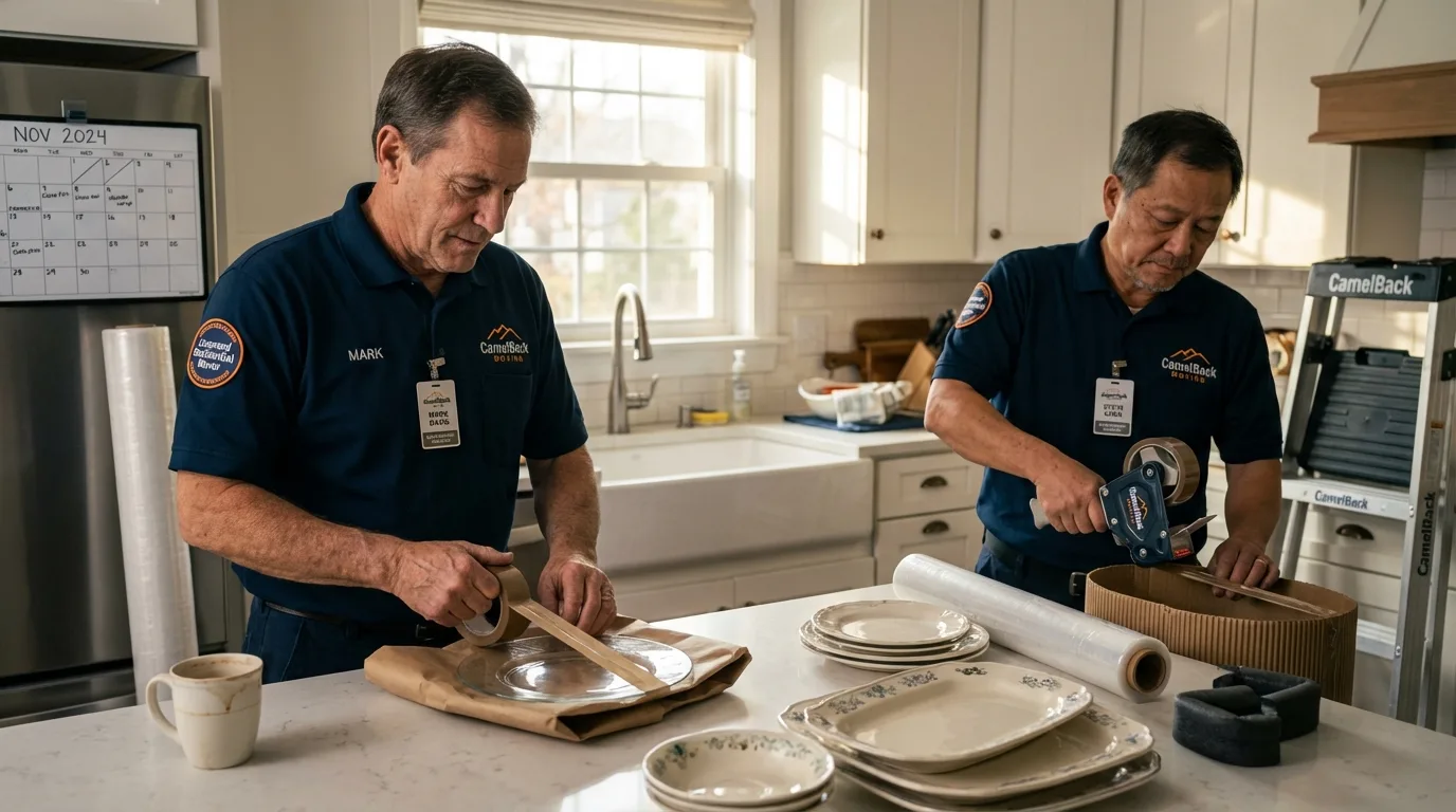 Professional crew packing kitchen dishware in Kansas City, KS